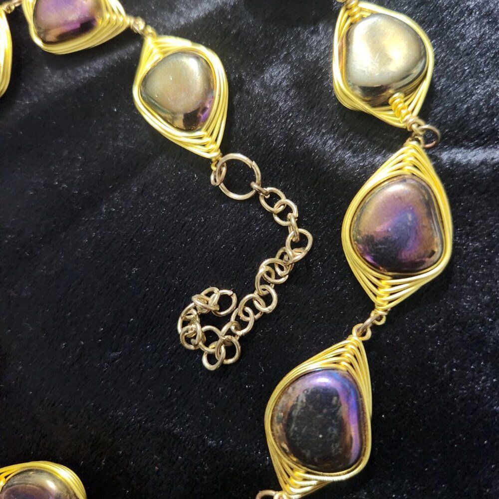Handmade gold-tone wire-wrapped necklace